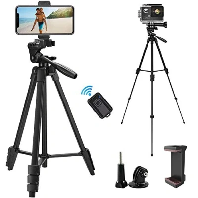 Abbildung von Handy Stative, Smartphone Stativ Lightweight Fotostativ 136cm aus Aluminium Tragfähigkeit 3KG Dreibein mit Halterung und Bluetooth Fernauslöser, Gopro Adapter