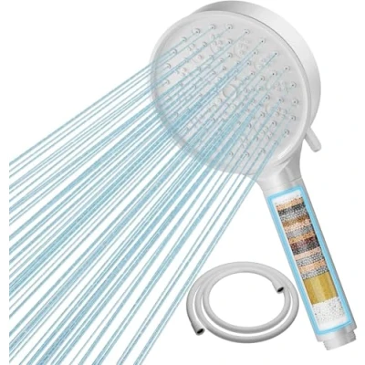 Abbildung von Cobbe Duschkopf mit Filter, Hochdruck Handbrause Schlauch, 6 Strahlarten Wassersparend Filtration in 20 Schichten, Duschbrause für Hartes Wasser,Rest Chlor,Bakterien, White
