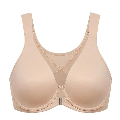 Abbildung von DELIMIRA Damen Haltungskorrektur BH mit Vorderverschluss Große Brüste Starker Halt Bügel Soft Tiefen Ausschnitt Beige 75B