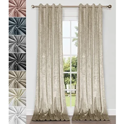 Abbildung von Home Direct Vorhänge, Gardinen aus zerknittertem Samt, Vorhang mit Ösen, ungefüttert, 2 x 245cm 140cm(LxB), 1 Paar Beige