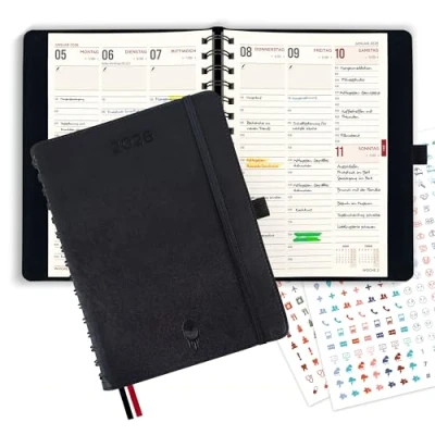 Abbildung von colortouch Terminplaner 2026, Kalender A5, Wochenplaner mit Softcover, Taschenkalender Ringbuch, 30 Minuten Intervalle Planer 2 Blatt Aukfleber auf Deutsch, Buchkalender 14 Monate (Nov 25 Dez 26)