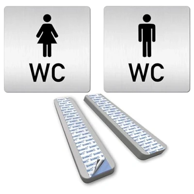 Abbildung von Türschilder24 XXL WC Schilder 125 x mm Set Damen + Herren Stabile aus 1,5 Aluminium Vollmaterial! 100% Made in Germany (Variante A Abstandshalter)