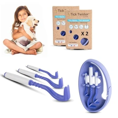 Abbildung von Zeckenzieher für Hunde, Katzen und Menschen (3 Stück) einfaches Entfernen, schnell ohne Schmerzen Zeckenzange mit Aufbewahrungsbox, ideal Reisen zu Hause (Violett, 2 Sets)