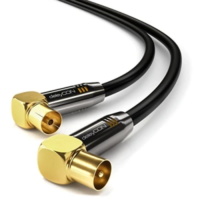 Abbildung von deleyCON HDTV TV Antennenkabel 10m Schwarz 2x 90 gewinkelt Stecker Kabel