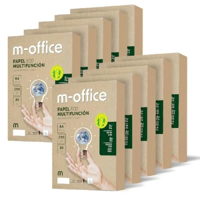 Abbildung von Papier aus Recyclingmaterial DIN A4, Packung mit A4 80 g/m², für Kopierer und Drucker, 250 Blättern 100% Recyclingpapier · m office (10 Packungen)