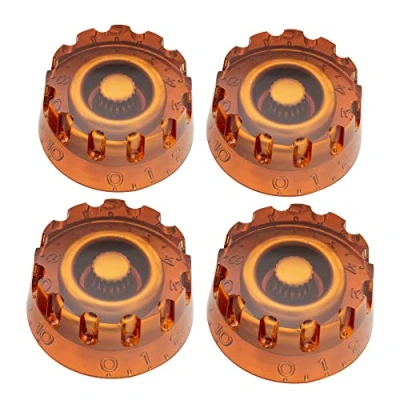 Abbildung von Musiclily Pro Metrische 18 Splines Zylinderform Potiknopfe Coarse Knurled Speed Knobs für Epiphone Les Paul SG E Gitarre, Bernstein (4er Set)
