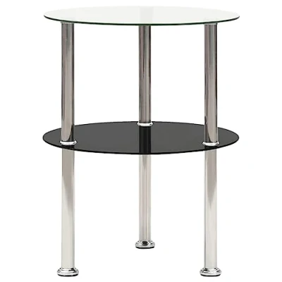 Abbildung von vidaXL Beistelltisch mit 2 Ablagen Rund Sofatisch Telefontisch Tisch Wohnzimmertisch Couchtisch Kaffeetisch Transparent Schwarz 38cm Hartglas