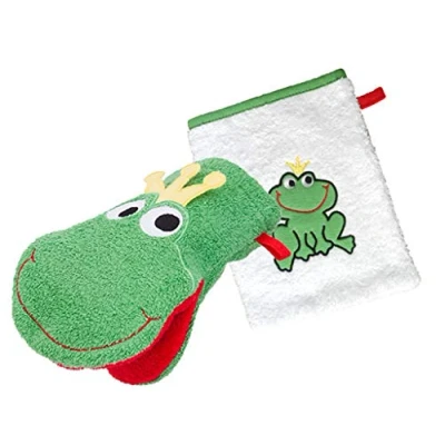 Abbildung von Smithy 2 er Set Waschlappen Baby Frosch 100% Baumwolle Frottee Waschhandschuh Kinder Jungen &amp; Mädchen Geschenk zur Geburt