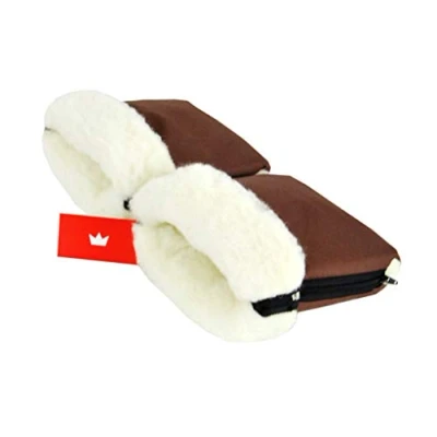 Abbildung von BabyLux Handmuff für Kinderwagen Buggy MUFF Reißverschluss Handwärmer Handschuhe (MR15 Braun + Wolle)