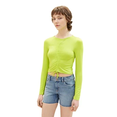 Abbildung von TOM Tailor Denim Curved Rouching Langarmshirt, Damen, Größe: Medium, Neon lime
