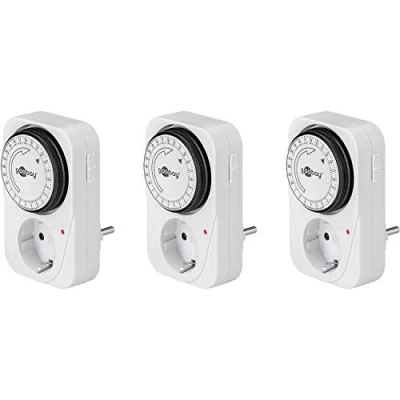 Abbildung von Goobay 55539 Analoge Zeitschaltuhr Steckdose 3500W Mechanische Schaltuhr Zeitschalter für Timer Analog 15 Min. Intervall innen 3er Set