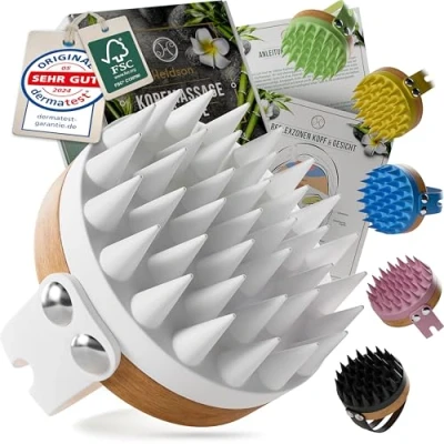 Abbildung von HELDSON® Premium Kopfhaut Massagebürste FSC®100% Kopfmassage Bürste Scalp Massager Brush Haar Haare Hair Care Peeling Kopf Massage Scrub [Opalweiß]