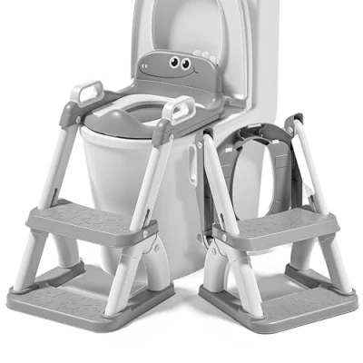 Abbildung von Toilettensitz Kinder mit Treppe Höhenverstellbarer Trittstufe &amp; Rückenlehne WC Sitz Kinder, Toilettentrainer, Klositz Aufsatz Toilette Kleinkind