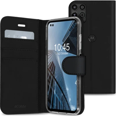 Abbildung von Motorola Moto G100 Hülle Kunstleder Accezz Klapphülle Handyhülle Schwarz