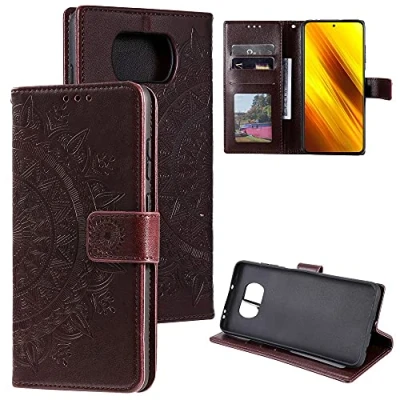 Abbildung von CoverKingz Schutzhülle kompatibel mit Xiaomi Poco X3 NFC/Poco Pro Handycover Kartenfach Schutztasche Wallet Flip Case klappbar Motiv Mandala Braun