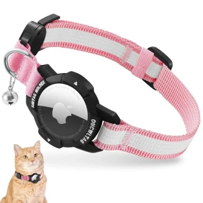 Abbildung von Leuchtend Airtag Katzenhalsband, Kätzchenhalsband mit Apple Hülle,Verstellbar Halsband Katze Sicherheitsverschluss &amp; Elastischer (Rosa, (Kätzchen18 26cm))