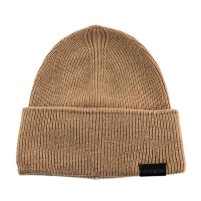 Abbildung von Calvin Klein Herren Leather Patch Docker Beanie K50K510978 Gestrickte Mütze, Khaki (Natural Khaki), OS