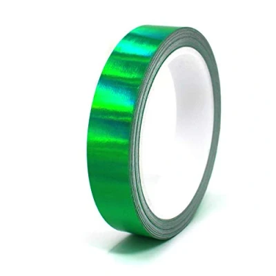 Abbildung von (0,79/m) 10 Meter Hologramm Zierstreifen Basteln Möbel Auto Motorrad Modellbau Deko Dekorstreifen Klebestreifen selbstklebend DIY (Hologramm Grün, 10mm Breite)