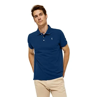 Abbildung von Polo Club Poloshirt für Herren Baumwolle Langarm Indigo Blau Regular Fit Kurzarm Basic Polohemd Männer Golf Shirt