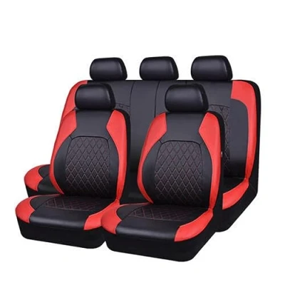 Abbildung von ENDYAK Auto Sitzbezug für Mercedes Benz C Class Klasse Classe Sedan W206 W205 W204 W203 W202 CL203 Sedan, 9 teiliges Set Komplett Set, wasserdichte Autositzschoner aus Leder,Red