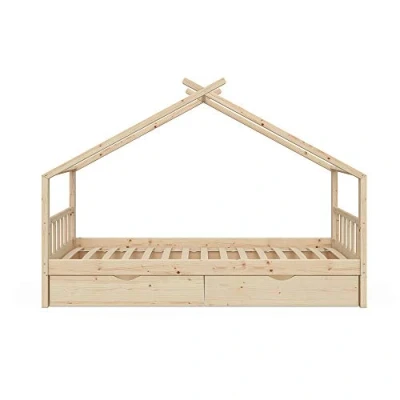 Abbildung von VitaliSpa Hausbett Design, Naturholz, 90x200 cm mit 2 Schubladen