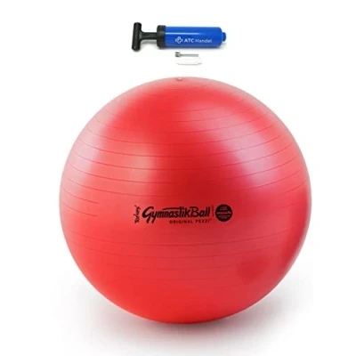 Abbildung von Original Pezzi Gymnastikball Maxafe Ø 42, 53, 65 &amp; 75cm in Allen Farben inkl. ATC Ballpumpe bis 400 kg belastbar Fitness, Reha, Therapie, Gymnastik und als Sitzball fürs Büro, 53cm rot