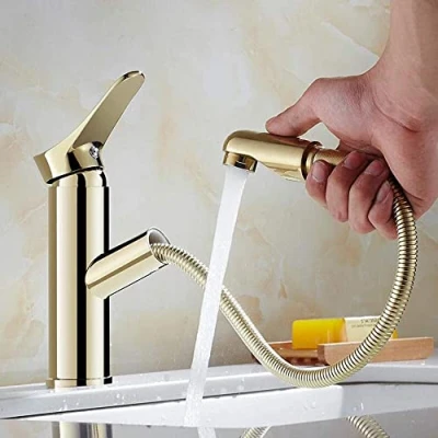 Abbildung von SXLSZ Messing, Wasserhahn ausziehbar, waschtischarmatur, Bad mit zugstange, waschtischarmatur warmen und kalten, ausziehbar Gold_