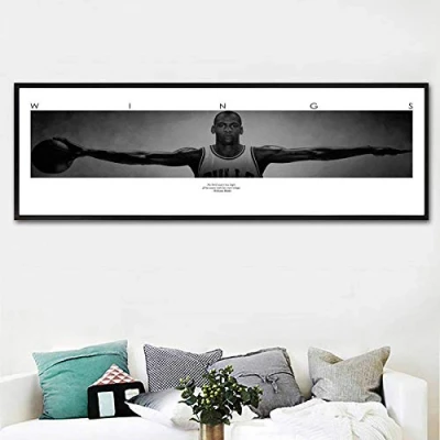 Abbildung von DHLHL Michael Jordan Wings Poster Fliege Dunk Basketball Stars Wandbilder für Wohnzimmer Dekoration Schlafzimmer Sport Wandkunst Leinwand 50x150cm ohne Rahmen