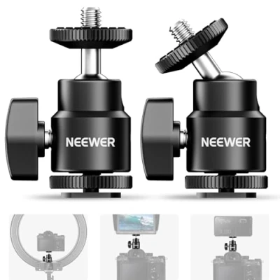 Abbildung von NEEWER 2er Pack 1/4&quot; Blitzschuhhalterung mit zusätzlicher Schraube, Mini Kugelkopf Blitzschuhhalterungsadapter für Kameras, Camcorder, Smartphone, Videoleuchte, Mikrofon, Ringlicht ST17
