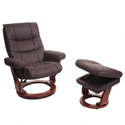 Abbildung von MCA Relaxsessel HWC J42, Fernsehsessel TV Sessel Hocker, Stoff schwarz braun Wildleder Imitat, Gestell Walnuss Optik