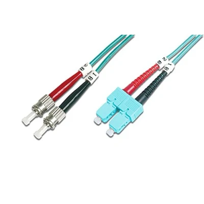 Abbildung von DIGITUS DK 2512 02/3 Glasfaserkabel OM3 2 m ST zu SC Duplex LWL Kabel 1/10/40/100 Gbit/s MM Multimode Glasfaser LAN Fasertyp: 50/125 µ Türkis (Aqua)