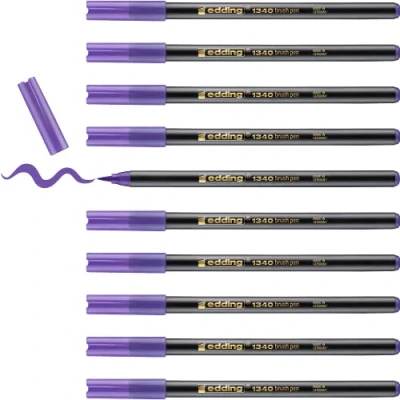 Abbildung von edding 1340 Pinselstift violett 10 Stifte flexible Pinselspitze Filzstift zum Malen, Schreiben und Zeichnen Bullet Journals, Hand Lettering, Mandalas, Kalligraphie