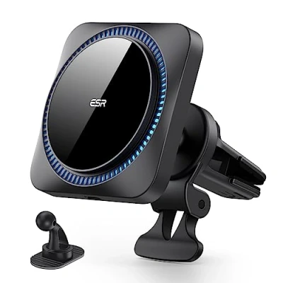 Abbildung von ESR HaloLock Kabelloses Auto Ladegerät mit CryoBoost, kompatibel MagSafe Autohalterung und iPhone 16/16 Pro/16 Pro Max/16 Plus 15/14/13/12 Series, Kühllüfter, Gefrosteter Onyx