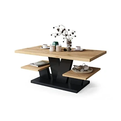 Abbildung von All4All Couchtisch Valerio Wohnzimmertisch Kaffeetisch Tisch mit Ablagen Esszimmertisch Coffee Table 110x60cm 05 Gold Craft Eiche + Schwarz