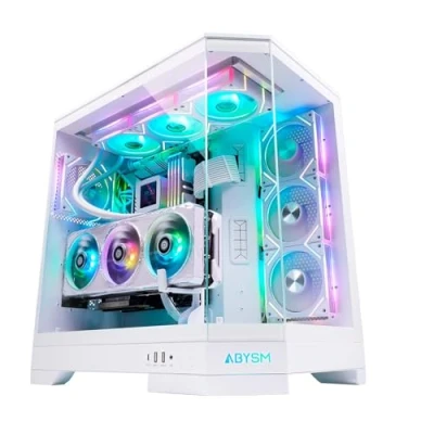 Abbildung von ABYSM Gaming Danube SAVA H600 White E ATX Gamer PC Gehäuse mit 3 Paneelen aus gehärtetem Glas, 4 x 120 mm ARGB Lüfter, Controller, Unterstützung für GPU und PCIe 4.0 Riser Kabel 16x