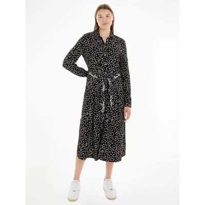 Abbildung von Tommy Jeans Ditsy Belted MIDI Dress Blusenkleid, Damen, Größe: 38, Black