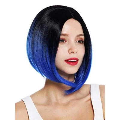 Abbildung von WIG ME UP ZM 1782 TF 2517Dye1B Perücke Damenperücke kurz Sleek Bob Longbob Mittelscheitel glatt Ombre Schwarz Blau