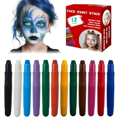 Abbildung von Farben Schminkstifte Kit,12 Waschbar Kinderschminke Gesichtsfarben Set,Kinderschminke Set,Ungiftig Und Sicher Gesichtsfarbe Schminkstifte, Bodypaint für Makeup/Weihnachtsfeier/Halloween