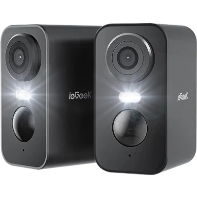 Abbildung von ieGeek 2K Überwachungskamera Aussen Akku Kabellose WLAN außen/innen mit farbige Nachtsicht，PIR Bewegungserkennung，Lange Zeit Standby，Cloud/SD Storage，2 Wege Audio，Black，2Pcs