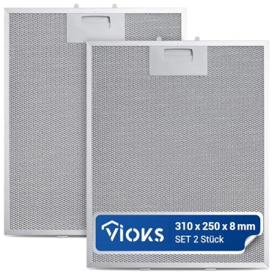 Abbildung von VIOKS 2x Metallfettfilter Dunstabzugshaube 310x250mm Ersatz für Bosch 353110 00353110 Fettfilter Filter Metall Dunstabzug mit einseitiger Entriegelung
