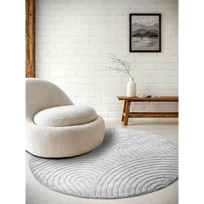 Abbildung von ELLE Decoration Panglao moderner Hochflor Teppich Wohnzimmerteppich Flauschig Hoch Tief Effekt Skandi Boho Geometrisch Wellen, Bogen für Wohnzimmer, Schlafzimmer, Küche Hellgrau, 160cm
