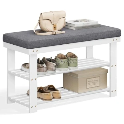 Abbildung von SONGMICS Schuhbank Schuhregal, aus Bambus, Sitzfläche bis 150 kg belastbar, 71 x 29 49 cm