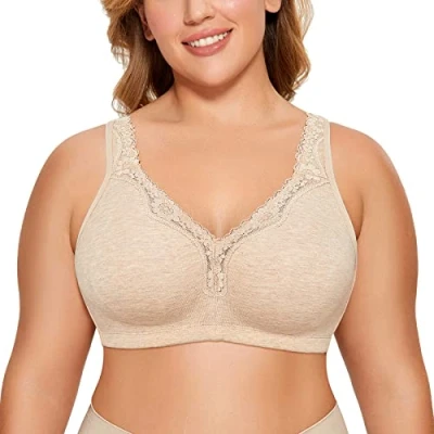 Abbildung von DELIMIRA Damen Cotton BH Ohne Bügel Baumwolle Große Größen Vollschalen Polster Haferflockenheide 85D