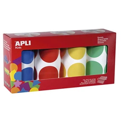 Abbildung von Apli Kids Runde Farbaufkleber, 4 Rollen 45 mm Gelb, Blau, Rot und Grün