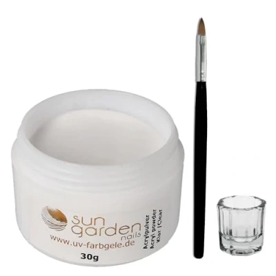 Abbildung von Sun Garden Nails Acryl Pulver klar 30g+Acrylpinsel+Dappen Dish Glas Acrylic Powder