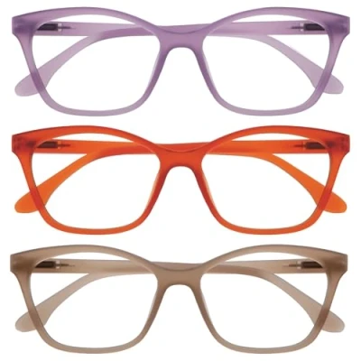 Abbildung von OPULIZE KAT Lesebrille 3er Pack Cat Eye Katzenaugen Fassung Lila, Orange, Taupe Herren &amp; Damen Federscharniere RRR59 5GU +2.50