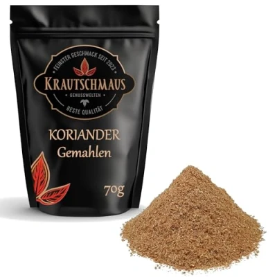 Abbildung von 70g Koriander gemahlen von Krautschmaus, Coriander Gewürz, Korianderpulver, Koriandersamen Pulver, Koriandergewürz ohne Zusatzstoffe