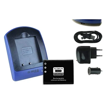 Abbildung von Akku + Ladegerät (Netz+Kfz+USB) für Casio NP 110 / Exilim EX FC200S Z2000 Z2300... JVC Everio... s. Liste