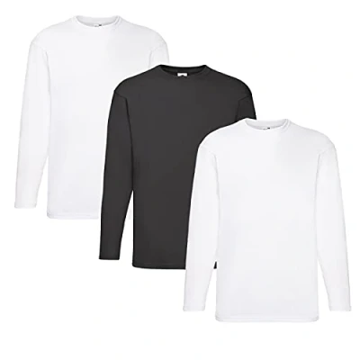 Abbildung von Fruit of the Loom Valueweight Langarm T Shirt für Herren, 2 x weiß, 1 schwarz, Notizblock, M