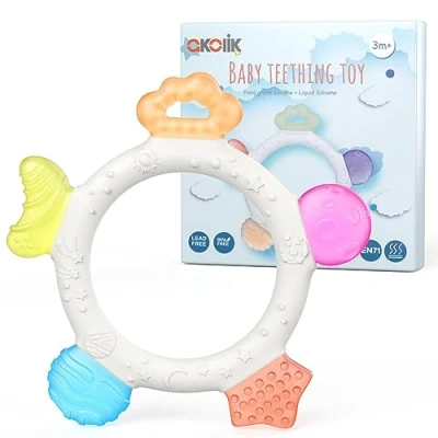 Abbildung von akolik Beißring für Babys, Baby Beißspielzeug aus Silikon, BPA frei Zahnungshilfe Baby, Zahnen Spielzeug, Leicht zu Greifling Beissring 3+ Monate Babys
